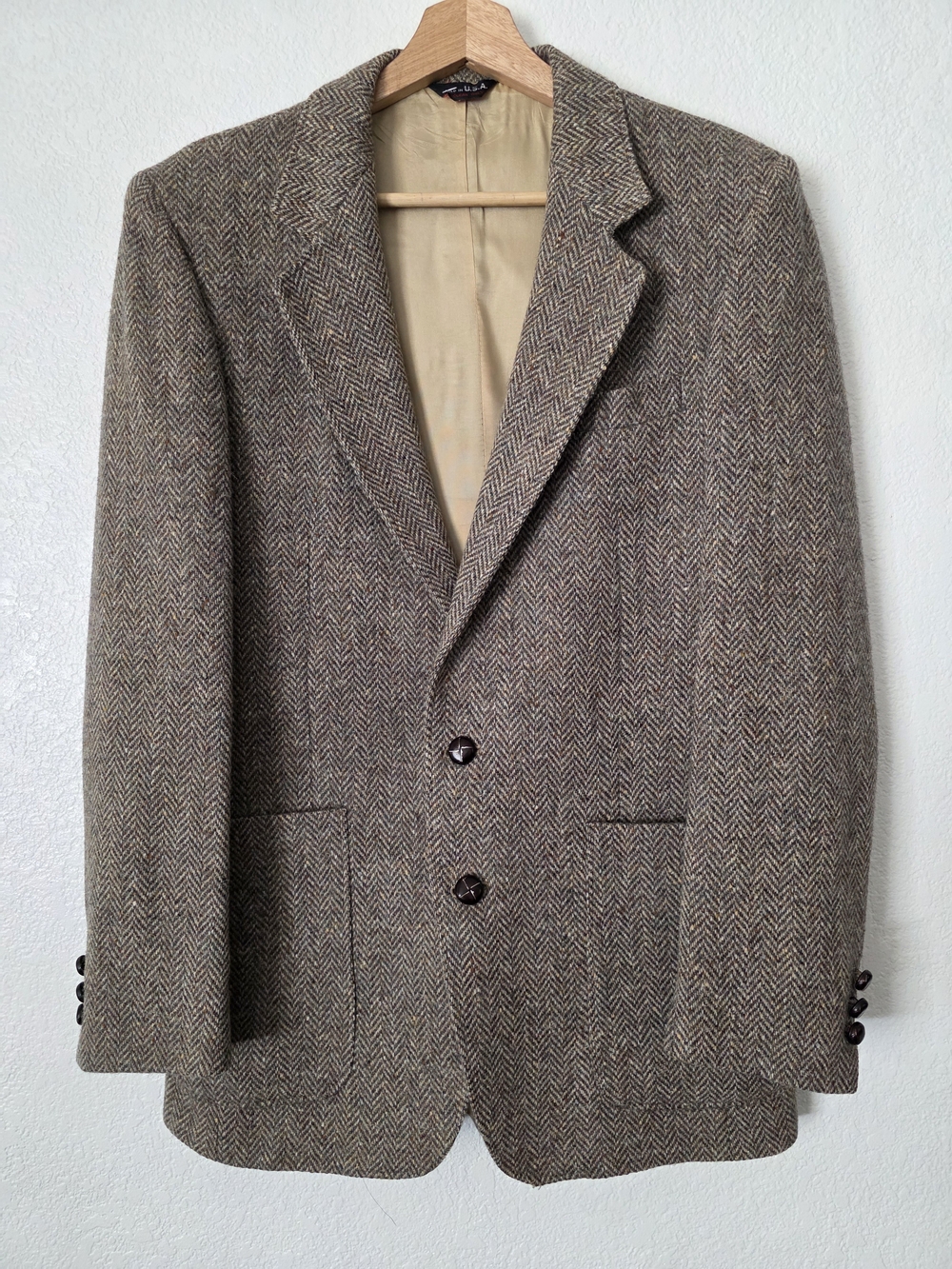 Monsieur Adolfo Classic  Herringbone Wool Suit Jacket - Brown